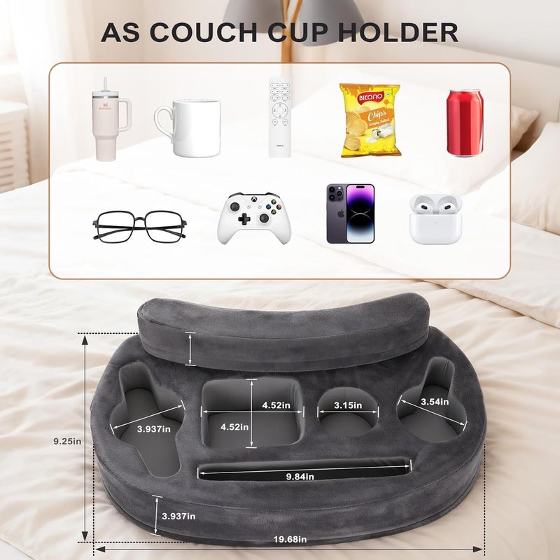 IGOHEALS Couch Cup Holder - Sofa Cup Holder Gaming Pillow for Bed, Rv, Tv, Car, Man Cave, Backseat |Remote, Drinks, Snacks Organizer Caddy Cupholder (Grey) - Image 3